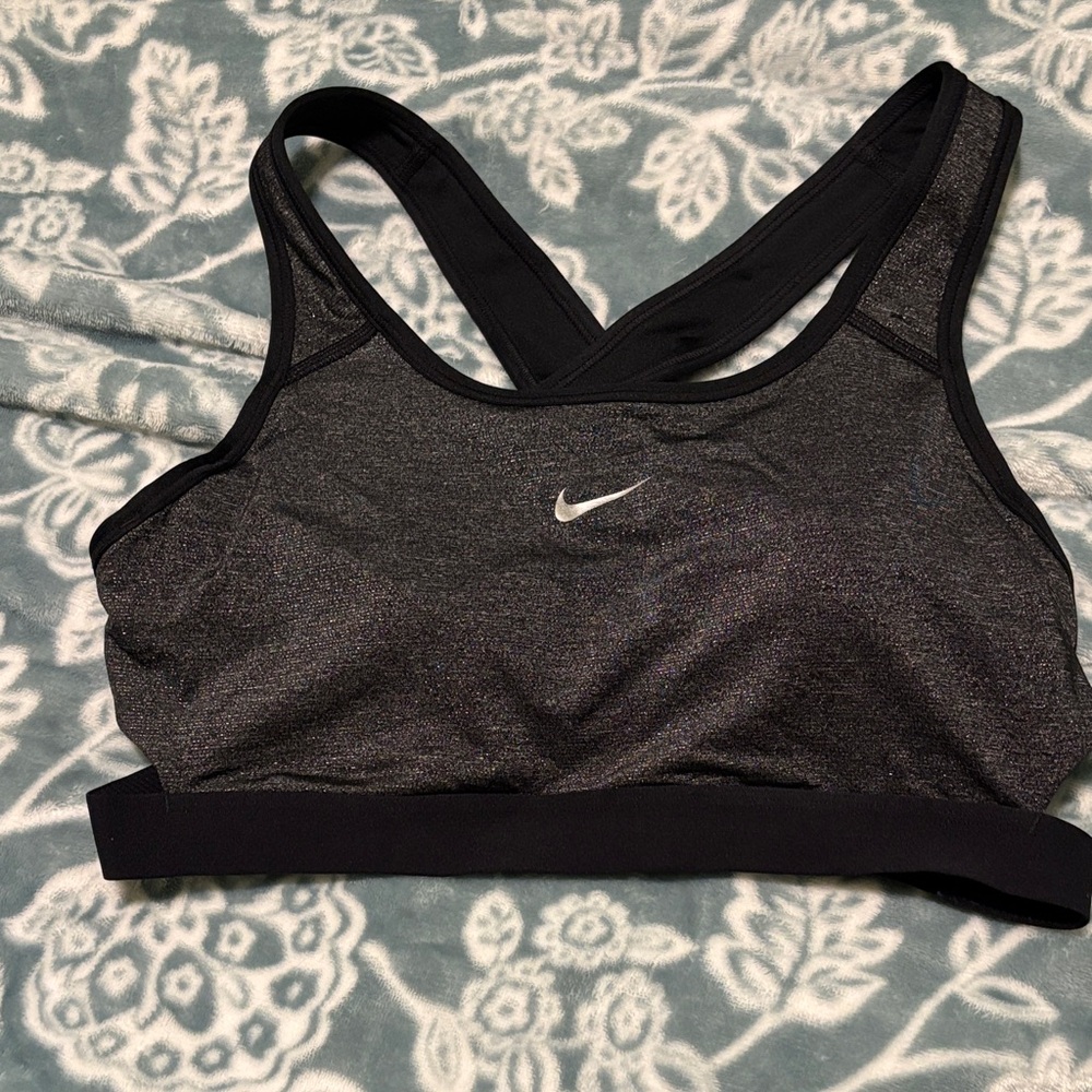 Nike Women's Metallic Silver and Black Sports Bra
